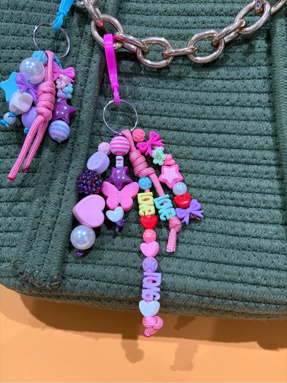 Beaded Pink & Purple Charm Keychain
